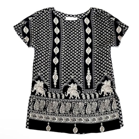 Vintage Jones New York Black & Cream Tunic Dress Elegant Elephant Motif 4 - Picture 1 of 13